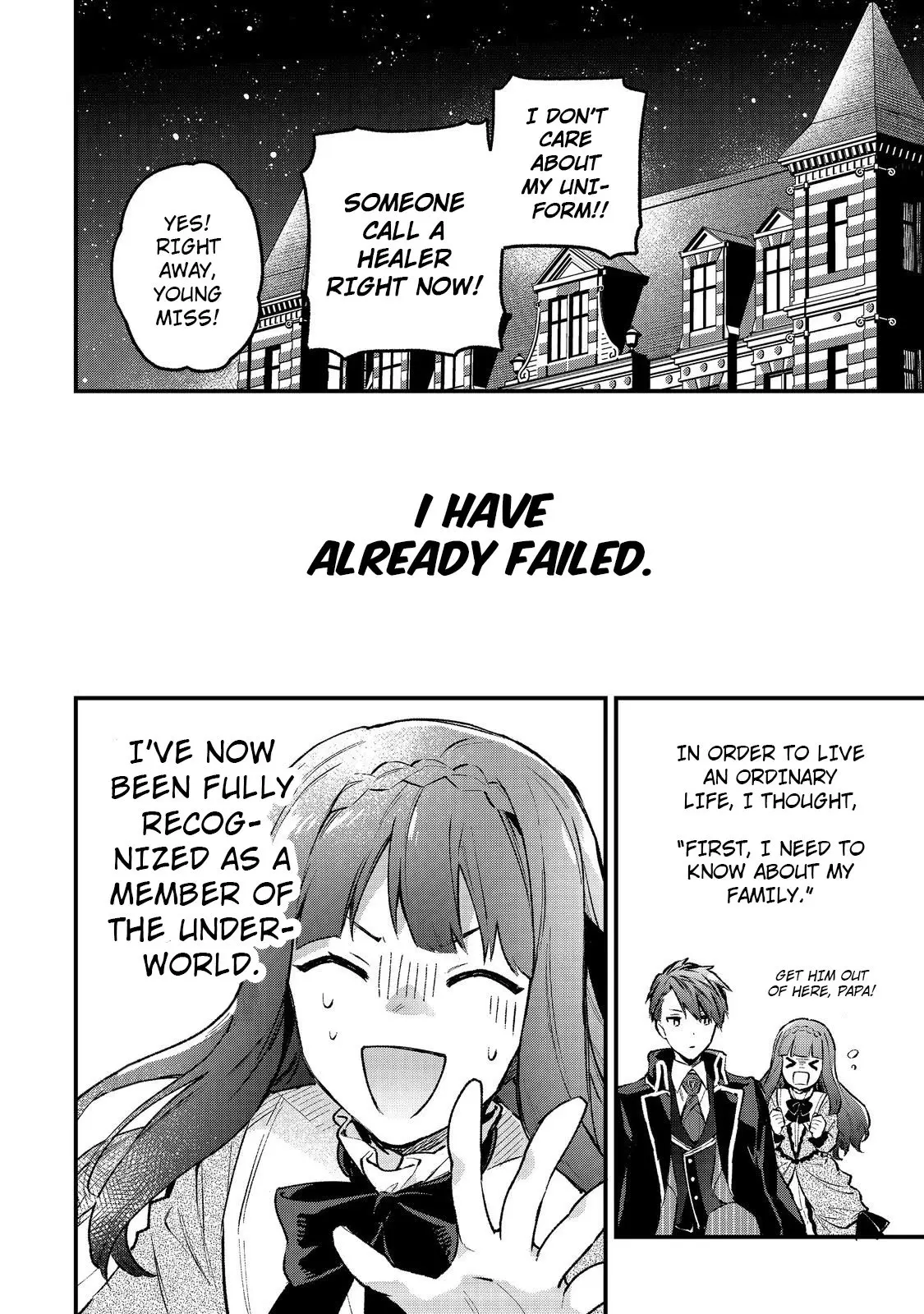 Akutou Ikka no Mana Musume, Tensei Saki mo Otome Game no Gokudou Reijou deshita.: Saijoukyuu Rank no Akuyaku-sama, Sono Dekiai wa Fuyou desu! @COMIC Chapter 1 page 45